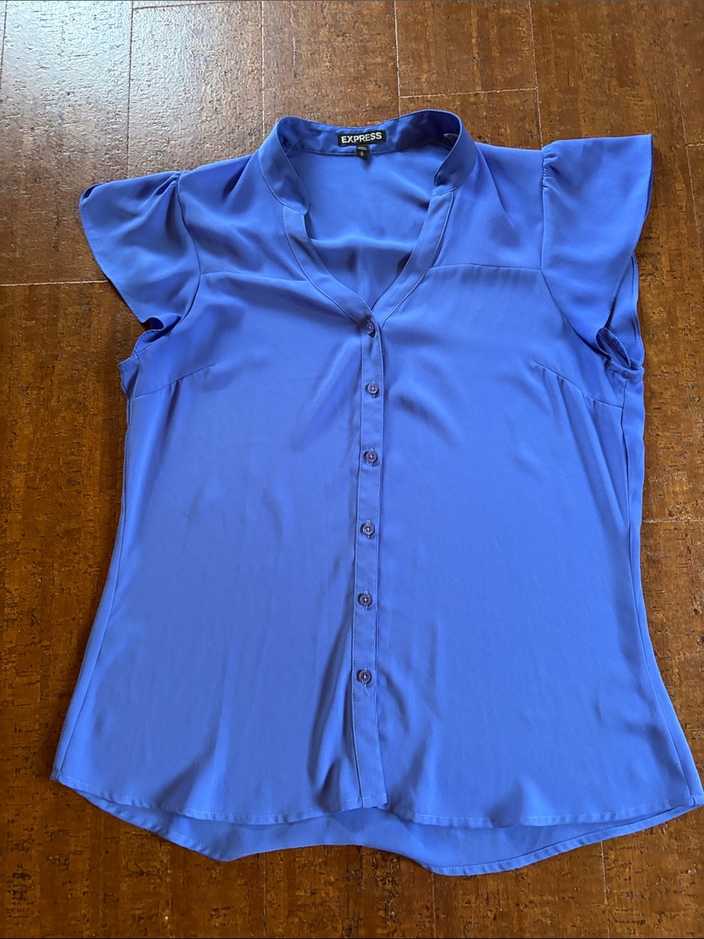 Express Women's Royal Blue Button-Up Flutter Sleeve Blouse